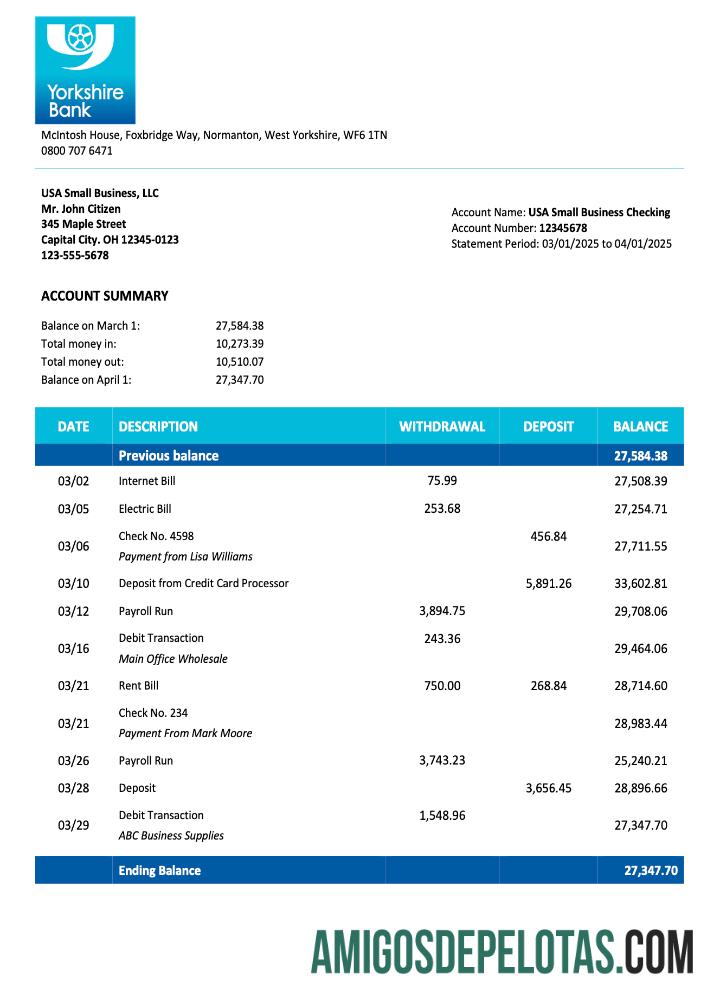 Imprimível Reino Unido Yorkshire Firm Account Statement Word And PDF modelo
